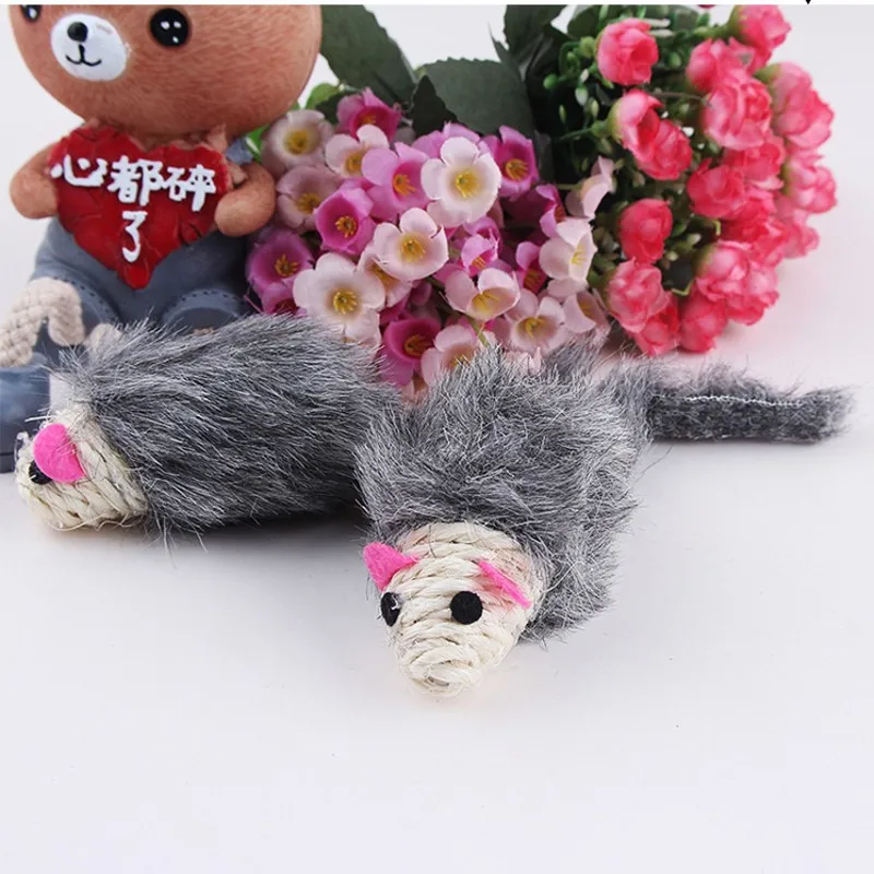 New Grey Plush False Mouse Cat Toys Cuet Hemp Rope Kitten Favorite Gift