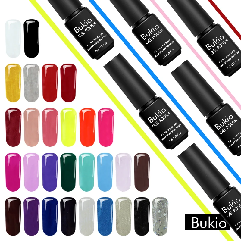 

Bukio 7ml Gel Nail Polish Semi Permanent Enamels 29 Pure Colors Soak Off Nails Polish Led Uv Lamp Nail Art Decorations