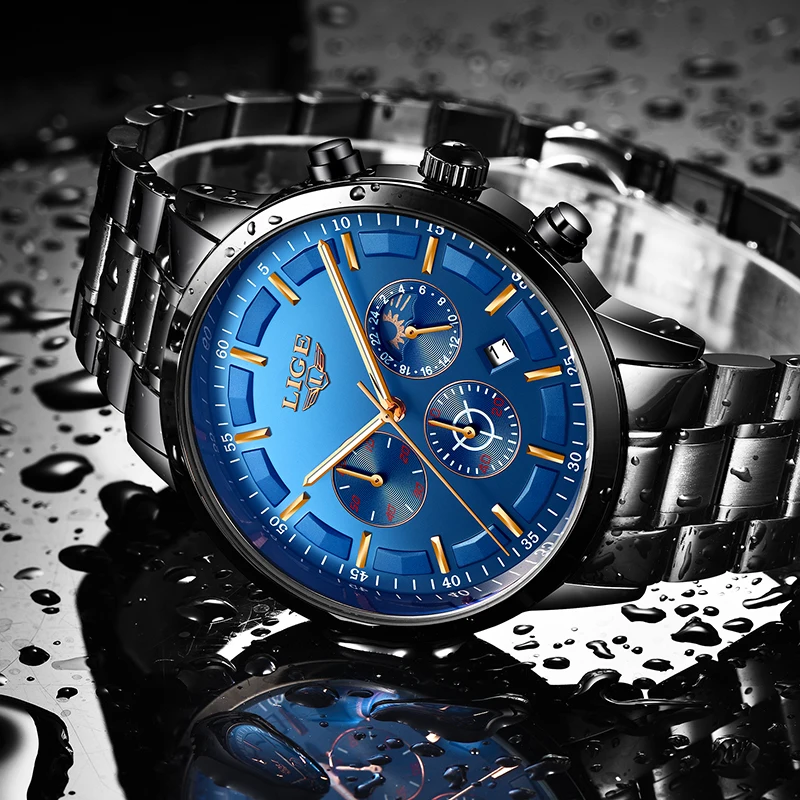2018LIGE Watch Mens Sports Waterproof Top Luxury Brand Quartz Clock Business Fashion Full Steel Mens Watches Relogio Masculino