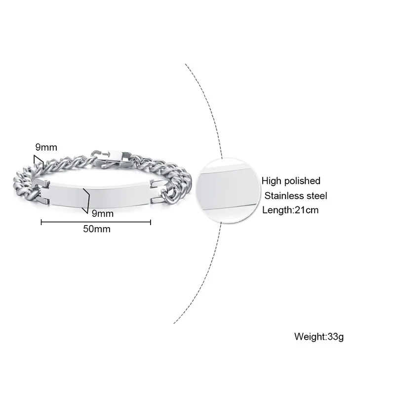 Нержавеющая сталь ID браслет и браслет классический Серебряный цвет Высокое качество модные украшения