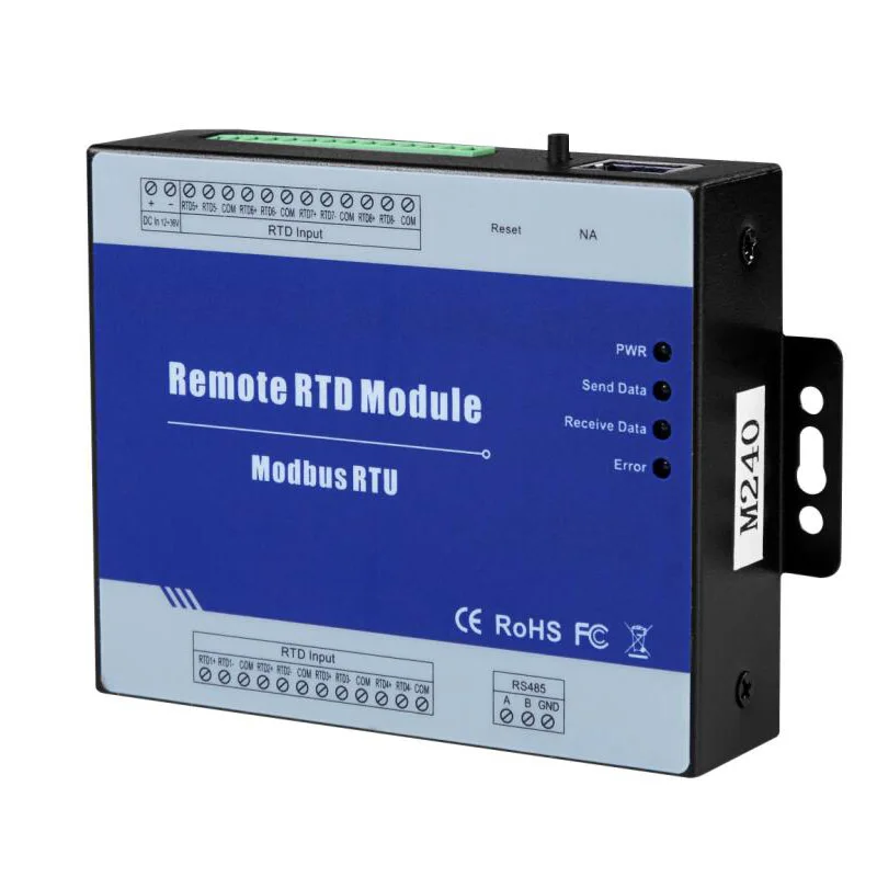 4 RTD inputs Modbus RTU RTD Remote IO Module Supports PT100 or PT1000 resistance sensor With RS485 Port