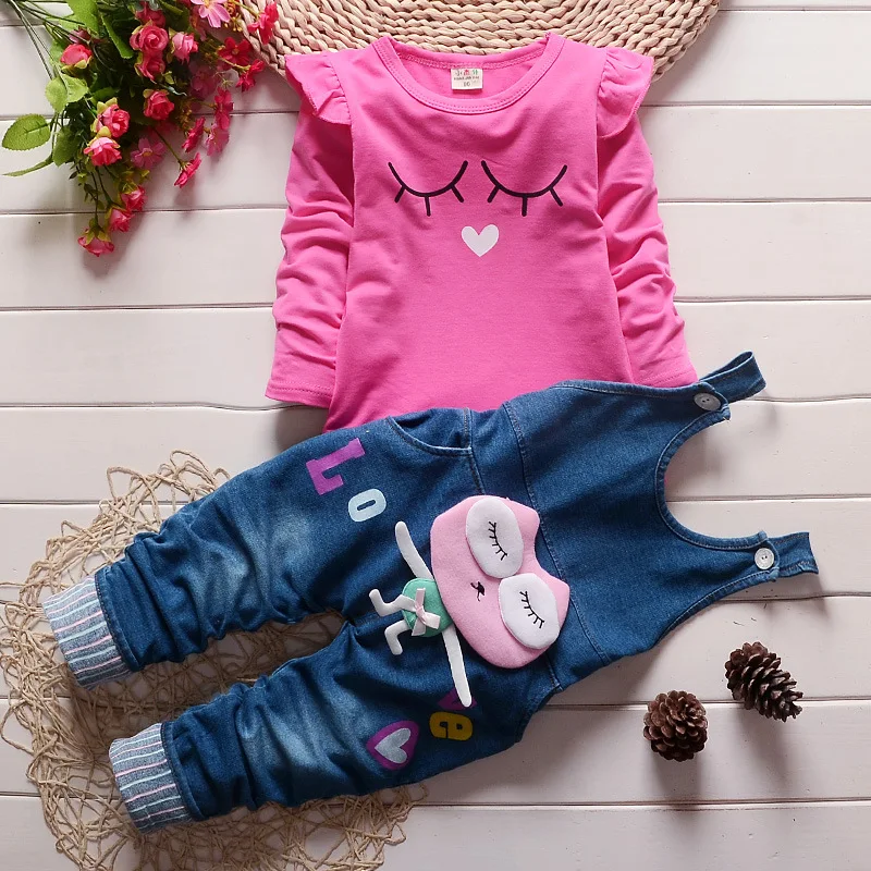 

Baby Boy Clothes 2017 Brand Newborn Infant Clothing Cartoon OWL Long Sleeved T-shirt + Overalls Pants Kids Bebes Jogging Suits
