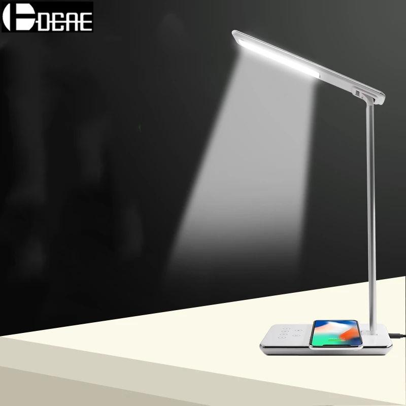 

DCAE LED Table Lamp Wireless Charger Foldable Mobile Phone USB Charging For iPhone XS XR X 8 Samsung S9 S8 EU/US/UK Plug Adaptor