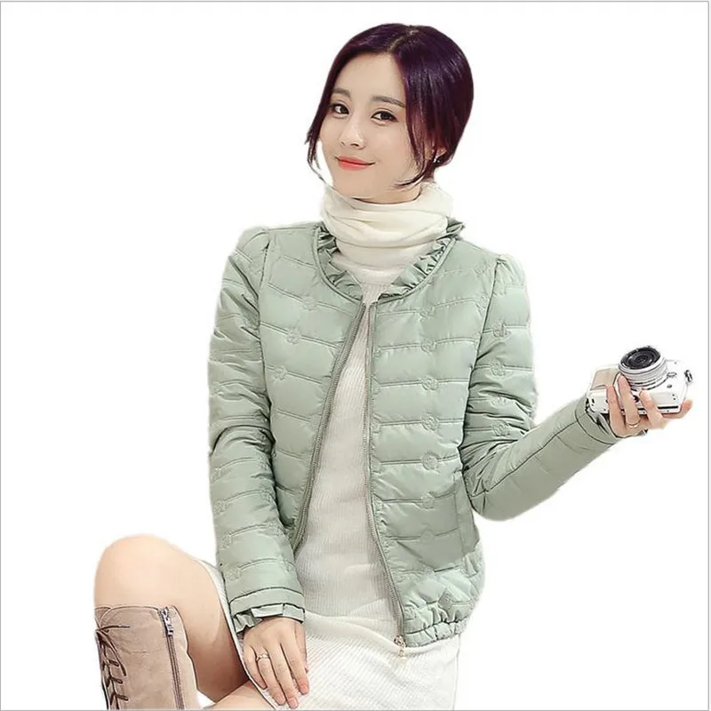 2017NewStyle Casual Women Winter&Spring Short Parkas Ruffles Collar And