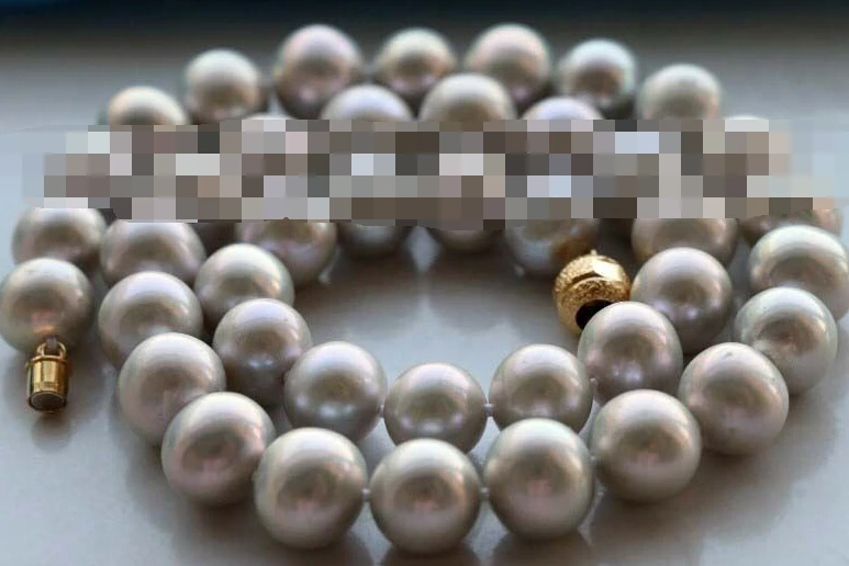 

0846 Genuine Natural Gray Round Pearl Necklace