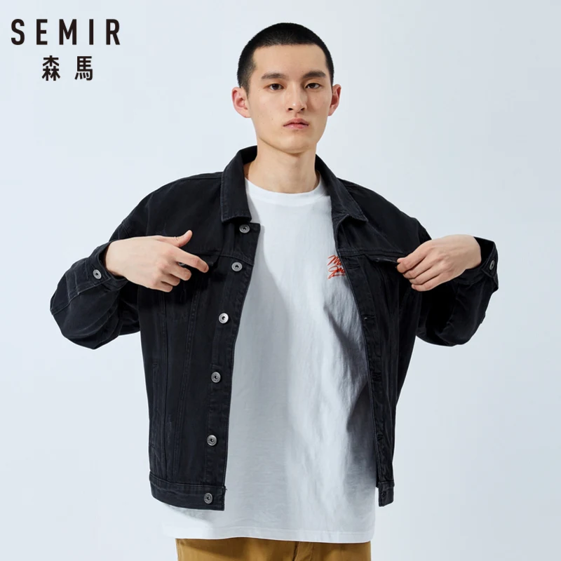 

SEMIR Men Printed Denim Jacket with Collar Men's Denim Jacket Coat with Chest Pocket in Retro Style Streetwear for Spring Autumn