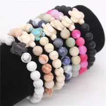 Poshfeel Turtle Bracelets Bangles 8Mm Natural Stone Bead Bracelet For Women And Men Handmade Jewelry Mbr170442