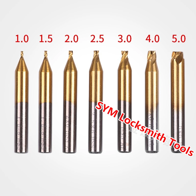 Locksmith Supplies HSS End Milling Cutter For DEFU Vertical Key Cutting Machines,1.0/1.2/1.5/2.0