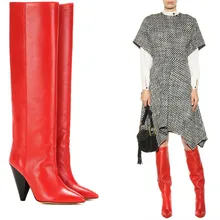 Сезон г. новые дизайнерские высокие сапоги до колена высокие сапоги на высоком каблуке-шпильке изготовленные из мягкой кожи цвет красный/черный женские ботинки на осень/зиму ботинки с острым носком