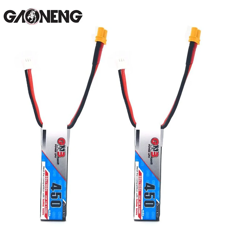 

2PCS GaoNeng 450mAh 2S 7.4V 80C/160C Slender Lipo battery with XT30 Plug for FPV Racing Drone RC Quadcopter VS Tattu 450mAh 2S