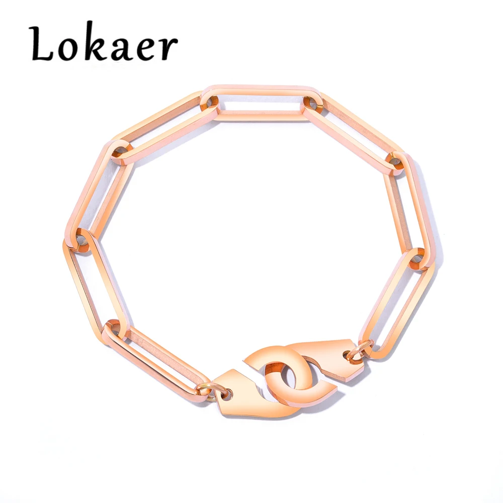 

Lokaer 2018 New Creative Handcuffs Bangles Bracelets For Lover Stainless Steel Link Chain Bracelet Hook-ups Designed Jewelry