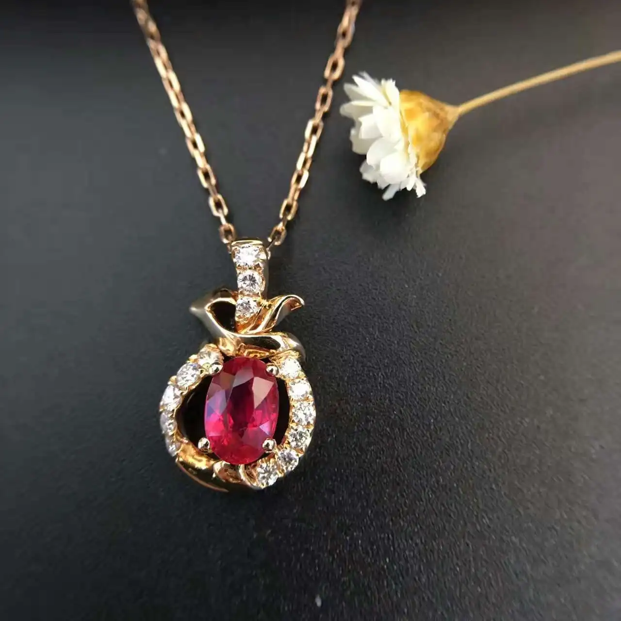 18K Gold 0 496ct Natural Ruby and Pendant font b Necklace b font 0 130ct font