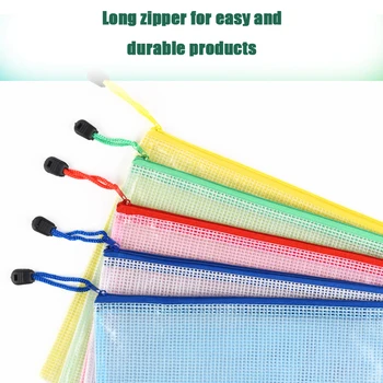 

10pcs/lot A4 Waterproof grid Plastic Zipper Paper File Folder Book Pencil Pen Case Bag File document bag office student supplies