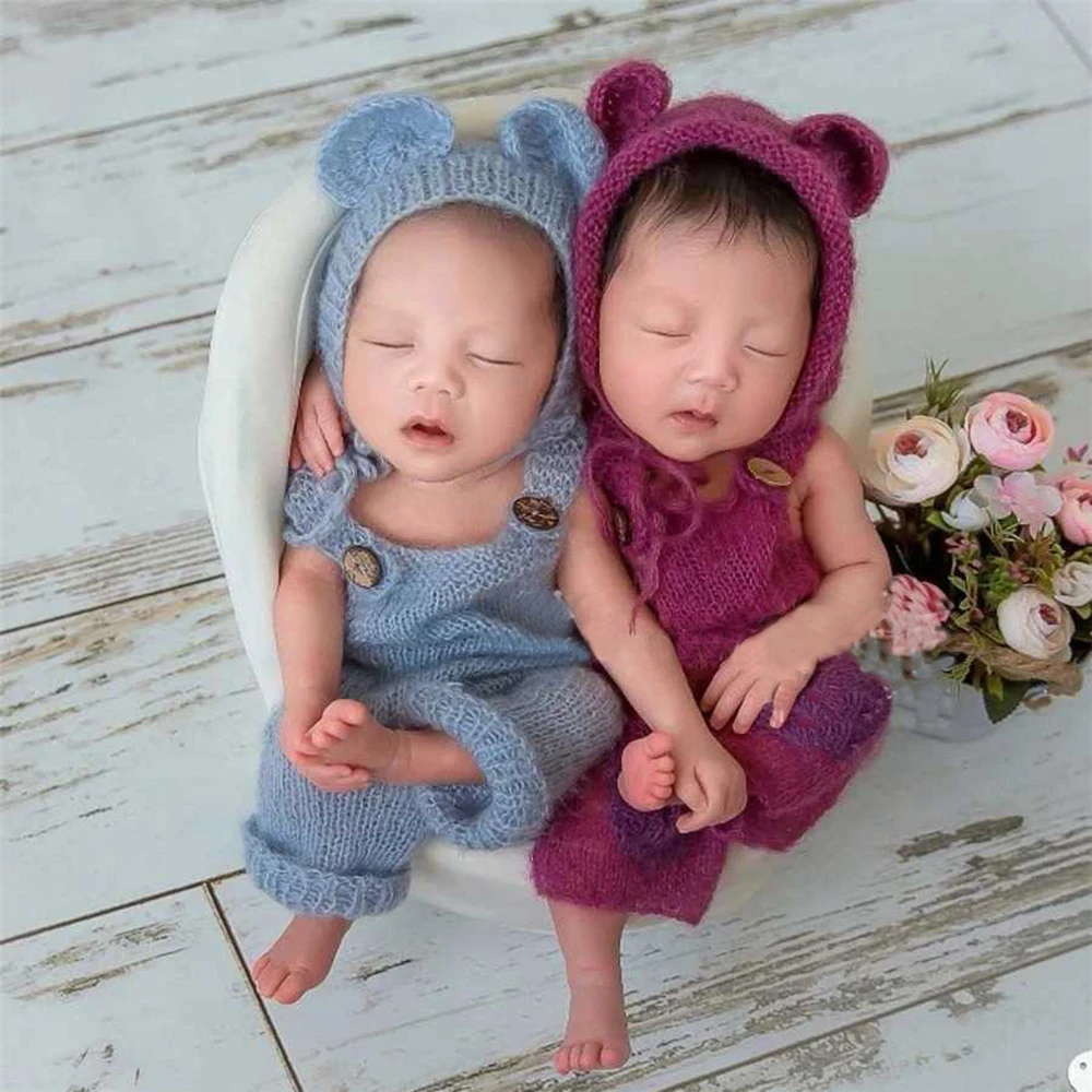 

Newborn photography props soft mohair baby boy girls costume handmade knit buttons romper outfit baby photo props accessories
