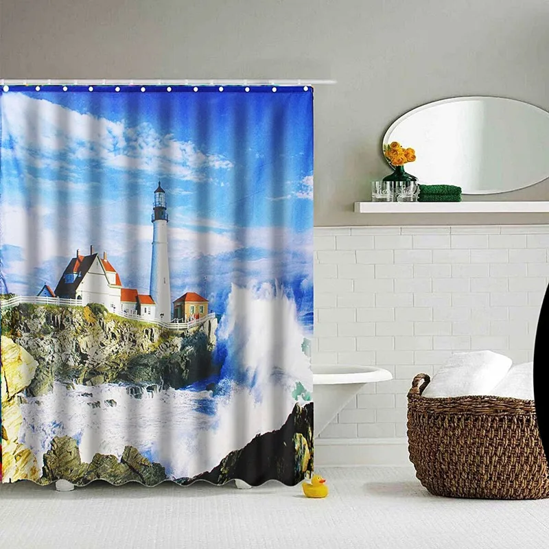 impermeabile faro mare di arte bagno tenda della doccia tenda vasca da bagno sheer per le