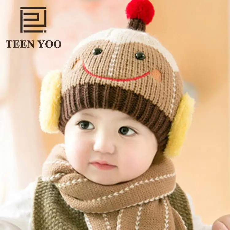 

Winter Knitted Hat For Kids Baby Cartoon Smiling Face Pencil Beanie Hats Boys Girls Children Casual Balaclava Warm Earmuffs Caps