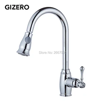 

GIZERO Free shipping Single Handle Deck Mounted Pull Out Sprayer Kitchen Swivel Faucet Tap Hot Cold Brass Mixer Taps Crane GI881