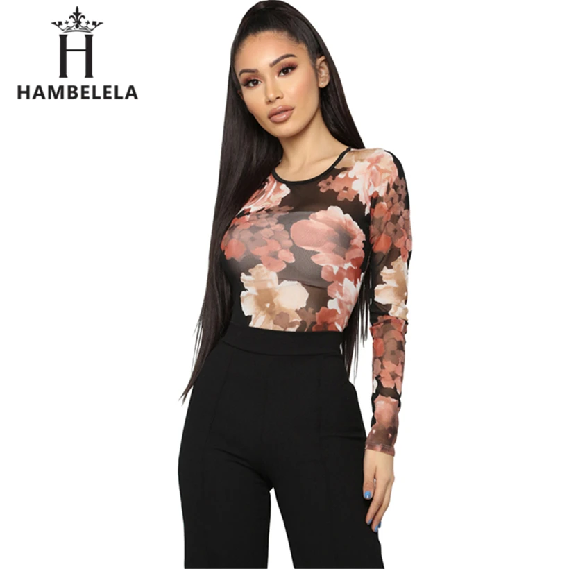 HAMBELELA Vintage Floral Pattern Mesh Bodysuit Printed Long Sleeve Elegant Playsuits Ladies Spring Autumn Streetwear Tops Blusas (6)
