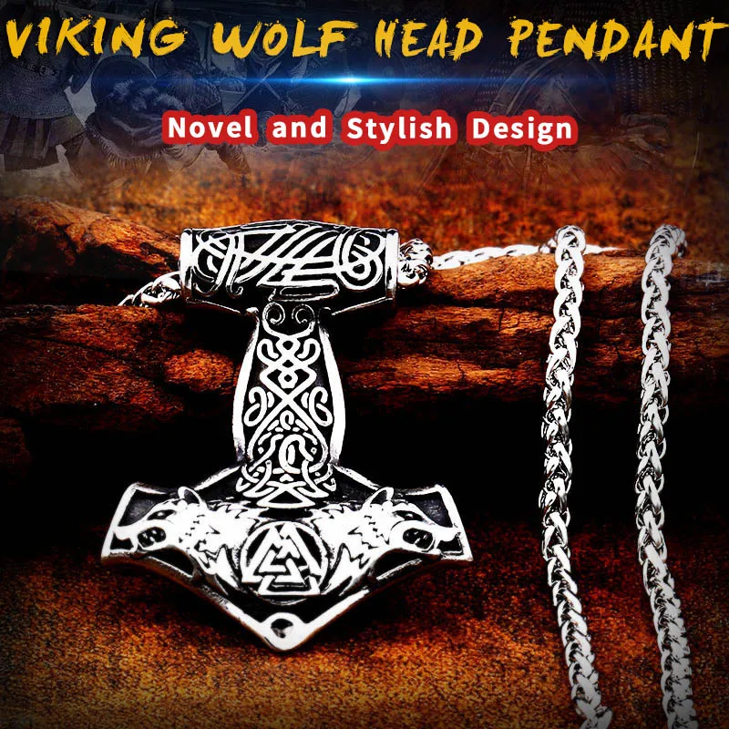 Beier stainless steel norse viking dropshipping 1pcs thor's hammer mjolnir wolf head pendant necklace scandinavian jewelryLP447 Beier stainless steel norse viking dropshipping 1pcs thor's hammer mjolnir wolf head pendant necklace scandinavian jewelryLP447