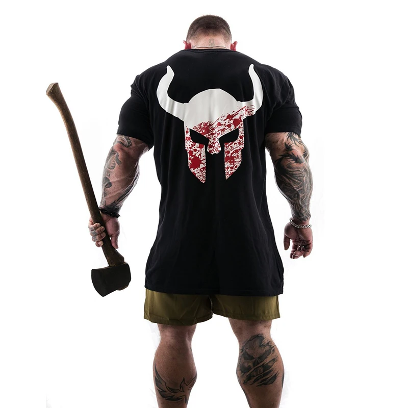 

Men's large print Short Sleeve Cotton t-shirt Summer Casual Fashion Gyms Fitness Bodybuilding T shirt Male Tees Tops Clothing