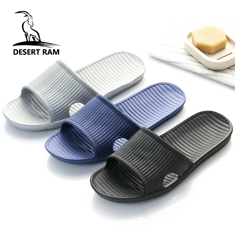 DESERT RAM Brand Duty-Free Lover Big Size 36-45 Bedroom Slippers Summer Sandals Men Flip Flops Black Beach Swimming Mens Shoes