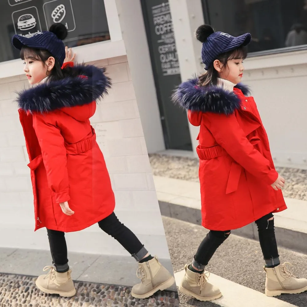 

Fashion Winter Heavyweight White Duck Down Fur Collar Girls Long Coat Warm Detachable Parkas Children Outfits For 4-12 Years Old