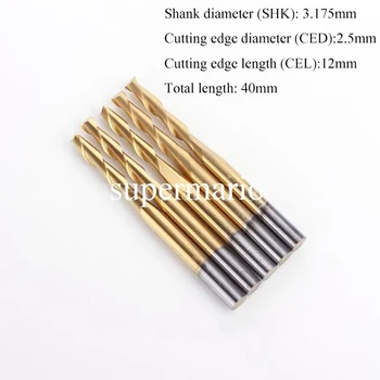 

SHINA 5pc 3.175mm Titanium Coating 2 Flute Spiral Router Bit wood CNC tool End Mill Tungsten Carbide PCB Milling Cutter 2.5x12mm