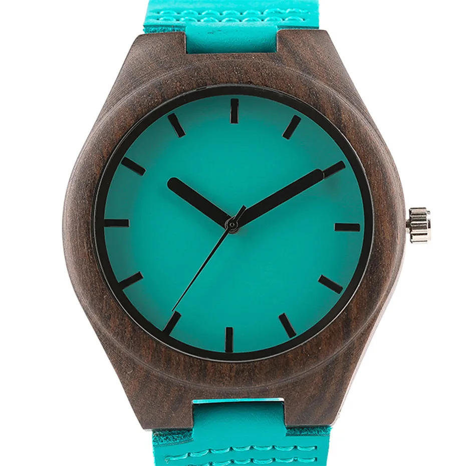 Fashion Blue Wood Quartz Watch Analog Genuine Leather Band Handmade Bamboo Wooden Wristwatch for Men Women Creative Gift Sport Clock (10)