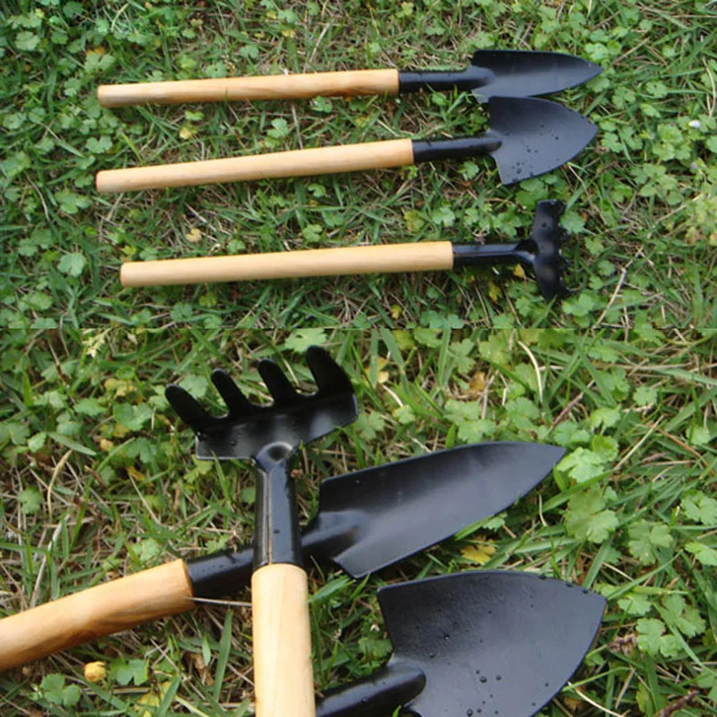 3 шт. небольшие садовые инструменты, набор, портативные лопаты, лопата, грабли, садовая лопатка, набор инструментов для растений с деревянной ручкой, Детские уличные инструменты