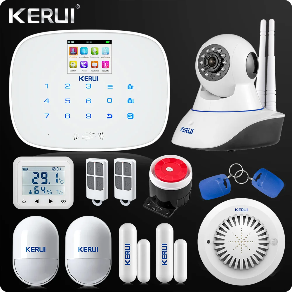 

English Russian Touch Keyboard Wireless GSM Home Security Alarm System App Control Wireless Wifi IP Camera Smart Socket