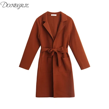 

2020 autumn and winter new Korean women's mid-rise waist long-sleeved belt woolen coat coat