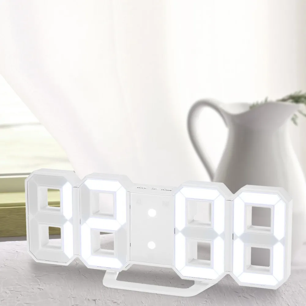 Modern Digital LED Table Desk Night Wall Clock Alarm Watch 24 or 12 Hour Display Home Clock Acrylic White