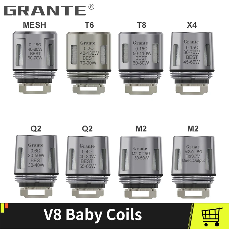 GRANTE TFV8 маленьких двухъядерный Vape катушки Fit TFV8 Большие Детские танки V8 Baby-T8 V8 Baby-X4 V8 Baby-M2 Core VS SMOK TFV8 Детские катушки