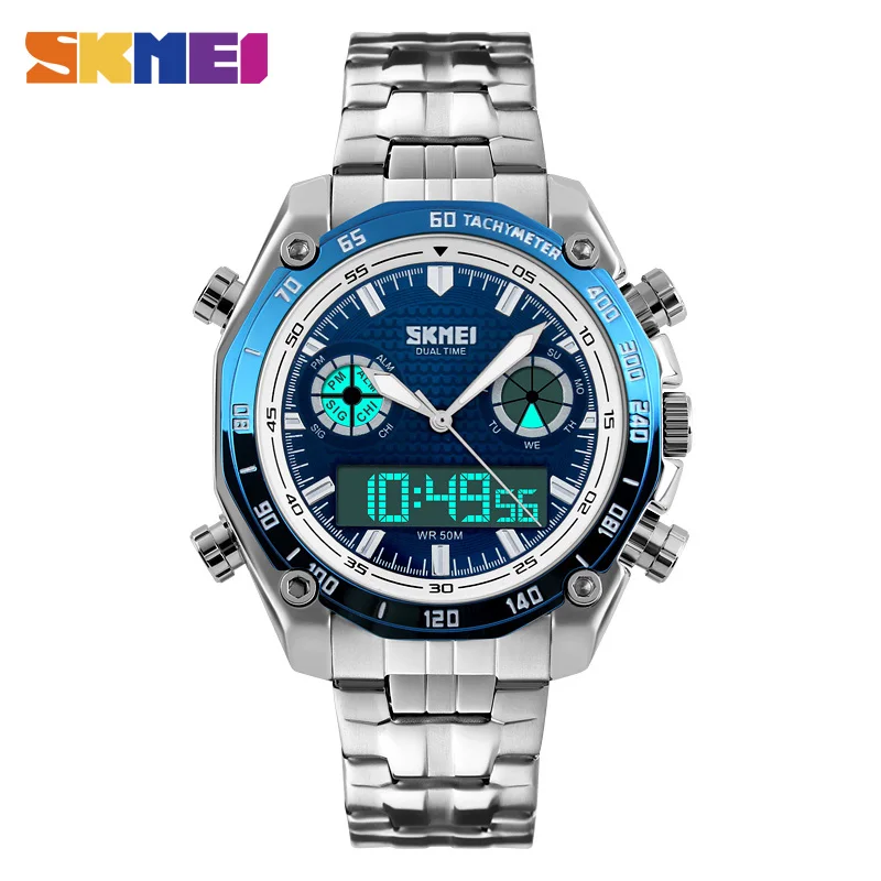 

SKMEI Fashion Sports Watches Men Waterproof Chronograph Luxury Electronic Watch Stainless Steel Dual Display Wristwatch 1204
