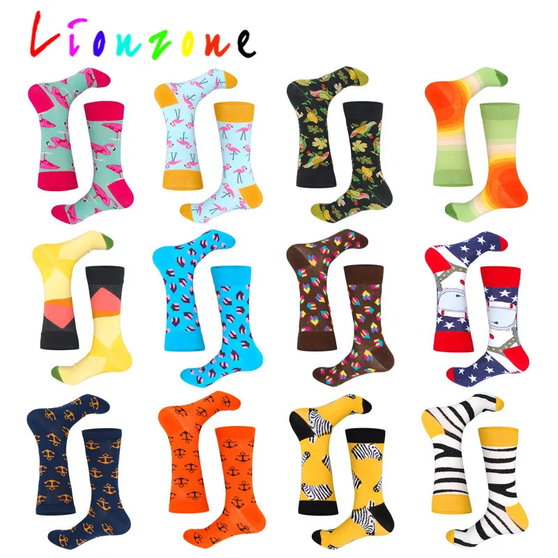 LIONZONE бренд Happy Socks для женщин/мужчин унисекс британский стиль Фламинго Зебра Миньоны Новинка художественная носки для влюбленных подарок