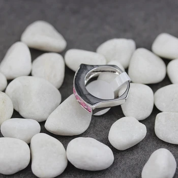 Fleure esme bezel setting rhodium plated ring pink cubic zirconia r3602 size #6 7 8 9 fashion romantic style women jewelry gift