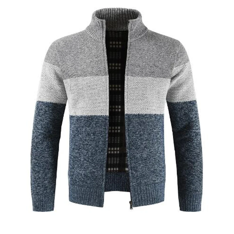 Man winter new sweater men's Mandarin collar color patchwork sweater ...