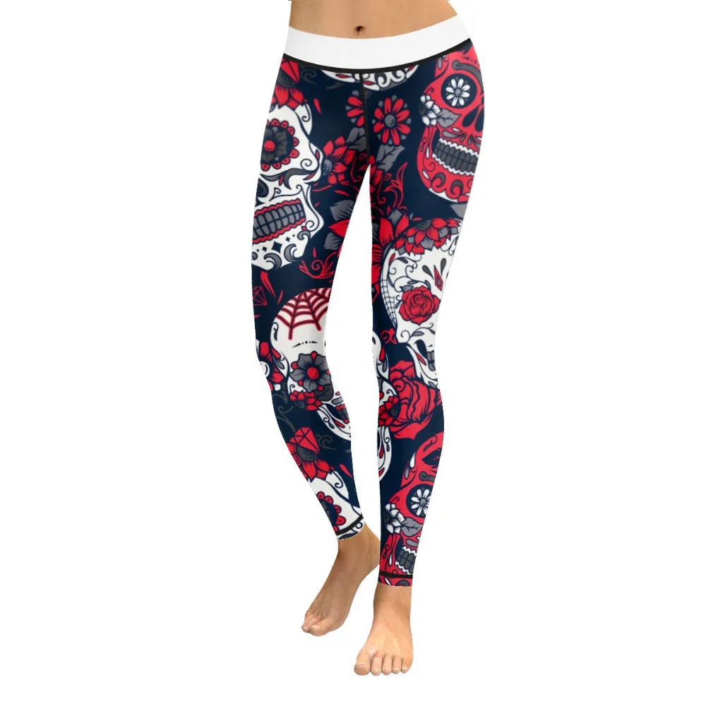 

Women Yoga Pants Fitness Sweatpants Sport Leggings Flower Red Skull 3D Print High Waist Capris Elastic Gym Trouser Slim Jeggings