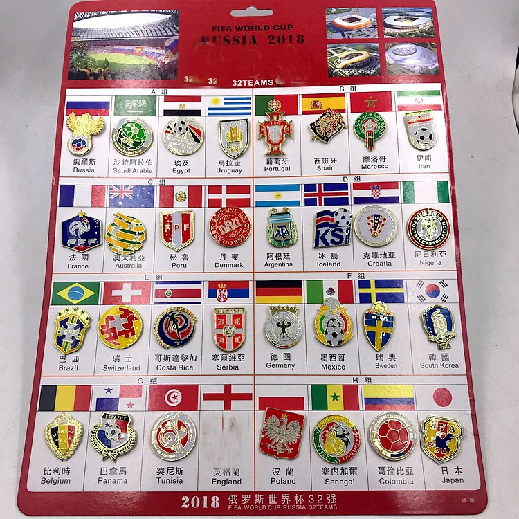 

Football Sport Country 32 Teams LOGO Badge Soccer Souvenir Pendant Button Wholesale