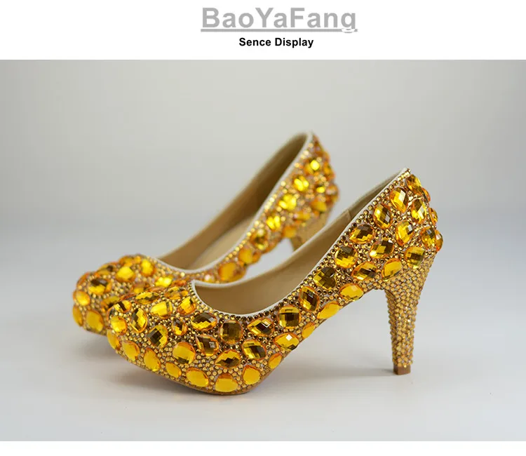 BaoYaFang/женские свадебные туфли с золотыми кристаллами, обувь на платформе с высоким каблуком, женские вечерние модельные туфли, большие