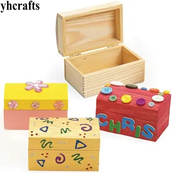 

4PCS/LOT.Paint unfinished solid wood box Jewel case Home supplies DIY art Wooden gift box Birthday gift Kindergarten crafts arts