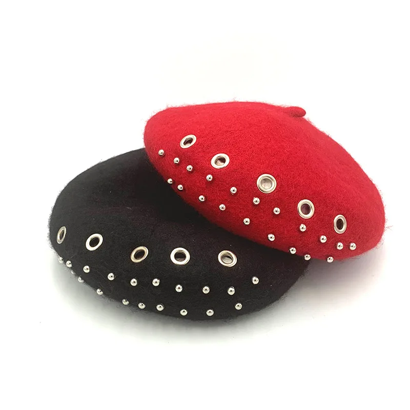 

RUHAO Winter wool women beret hat elegant Japanese Stoma pearl painter hat fashion baret berets caps for women