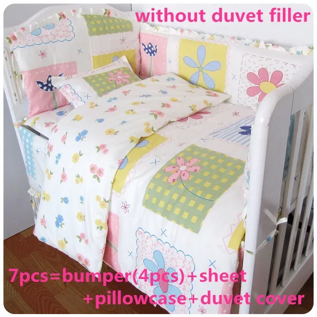 

Promotion! 6/7pcs High Quality Flower Baby Bedding Set Cot Set 100% Cotton ,Duvet Cover,120*60/120*70cm