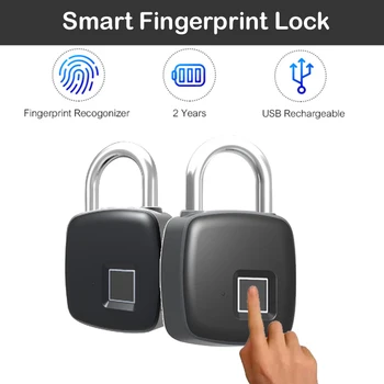

USB Rechargeable Smart Keyless Fingerprint Lock Unlock IP65 Waterproof Anti-Theft Security Padlock Door Mini Luggage Case Lock