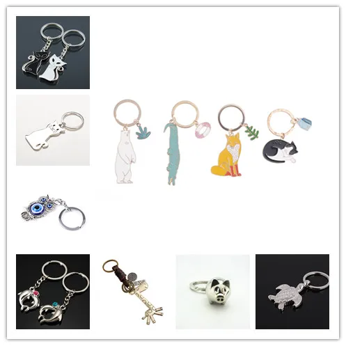 2019 Hot Metal Animal Keychain Cat Pig Fox Owl Turtle Shape Women Men Jewelry Key Chain Ring Holder Wholesale