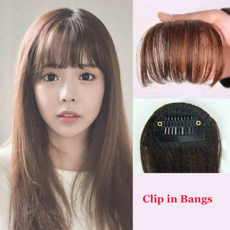 Apply Hair Clip in Bangs Fake Hair Extension Hairpieces False Hair Piece Clip on Front Neat Bang for Women Synthetic Fringe
