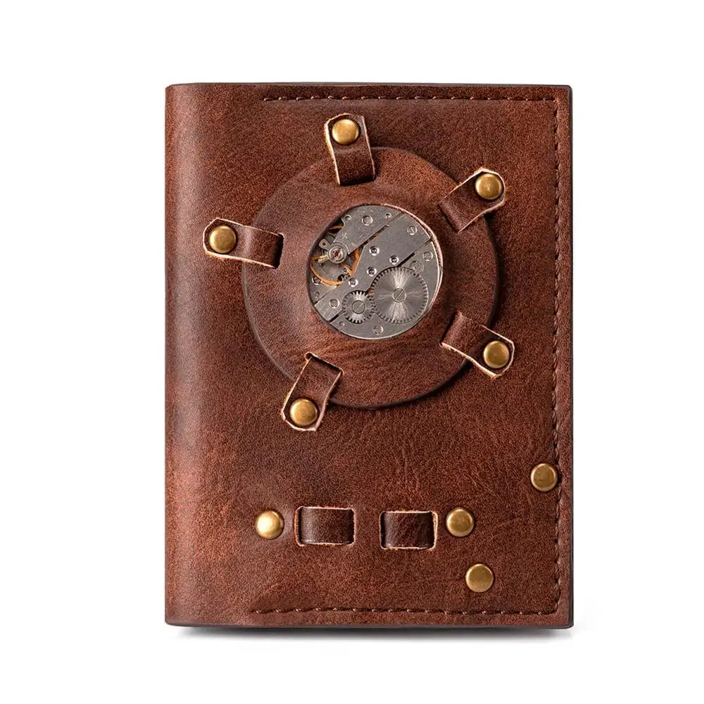 GearDuke Ретро часы основной бумажник Европа Стиль Мода Панк Рок кошелек горизонтальные короткие мужские бумажник - Цвет: Brown