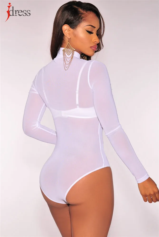 IDress Black/ Khaki/ White Women Sexy Long Sleeve Mesh Bodysuit Women Rompers 2017 Overalls for Women Bodysuit Jumpsuit Shorts