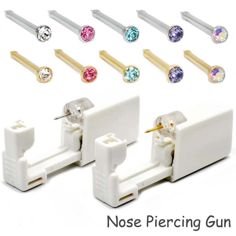 Safe Easy Disposable Sterile Nose Piercing Gun Unit Piercing Nose Stud Ring Tool 