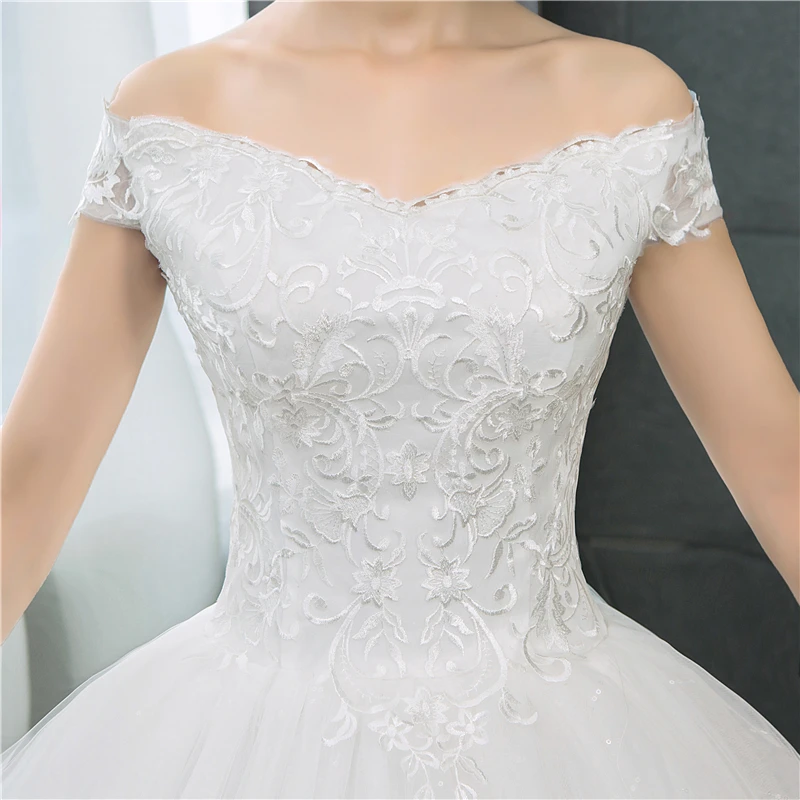 Вышитое кружевное свадебное платье модное простое платье невесты с вырезом лодочкой и открытыми плечами настоящая фотография vestido de noiva 1804C